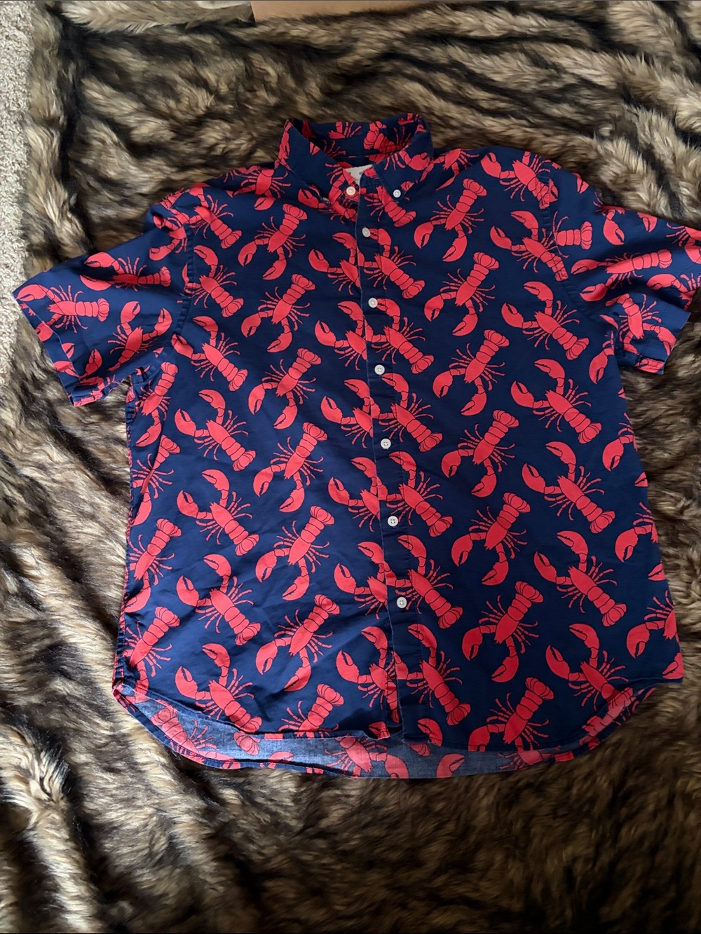 Old Navy Men's Red Lobster Button Up Navy Blue Patriotic Size XL